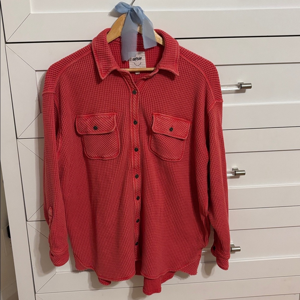 Aerie Lumber Jane Waffle Shirt Red Size XS